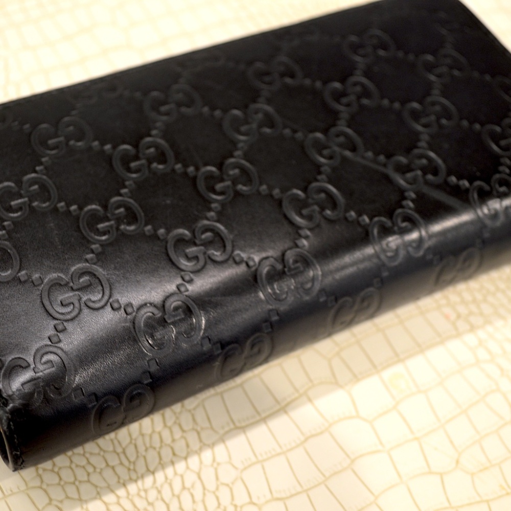 Gucci Long Wallet GG Sima Leather Black 100% Authentic.